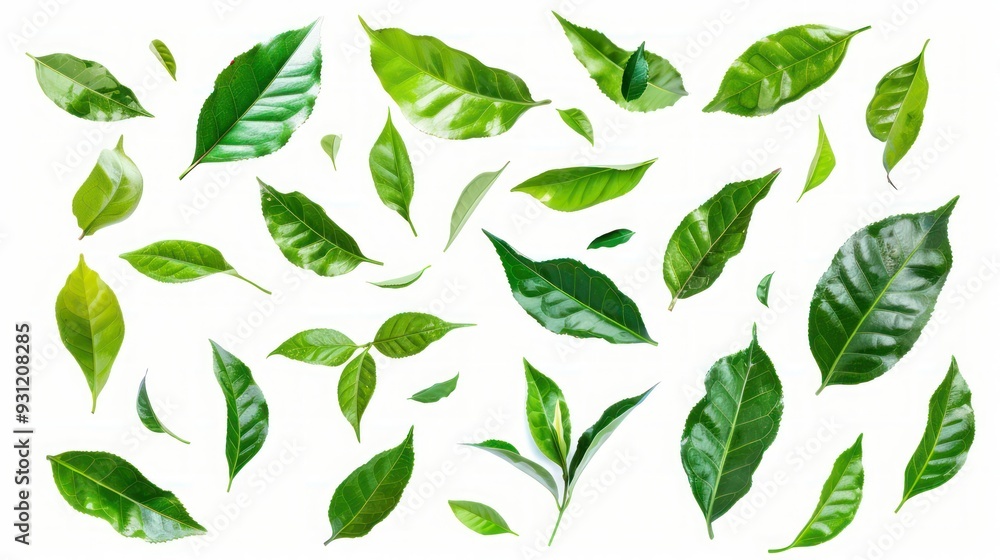 Green Tea Leaves on White Background Green Tea Leaves on White Background