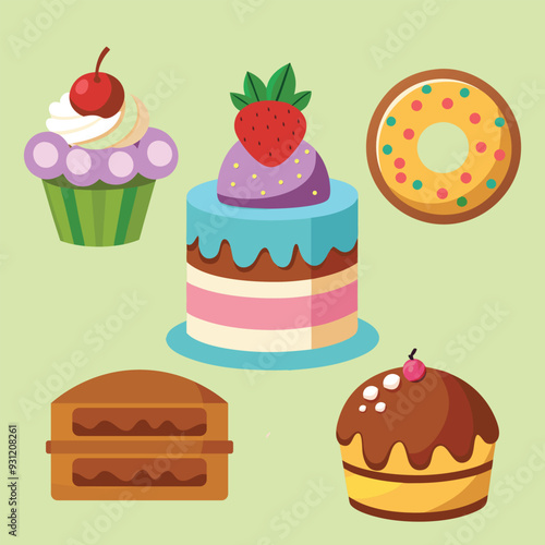 Sweet Temptations: Cupcakes, Cake, Donuts, and More Vector Illustrator.