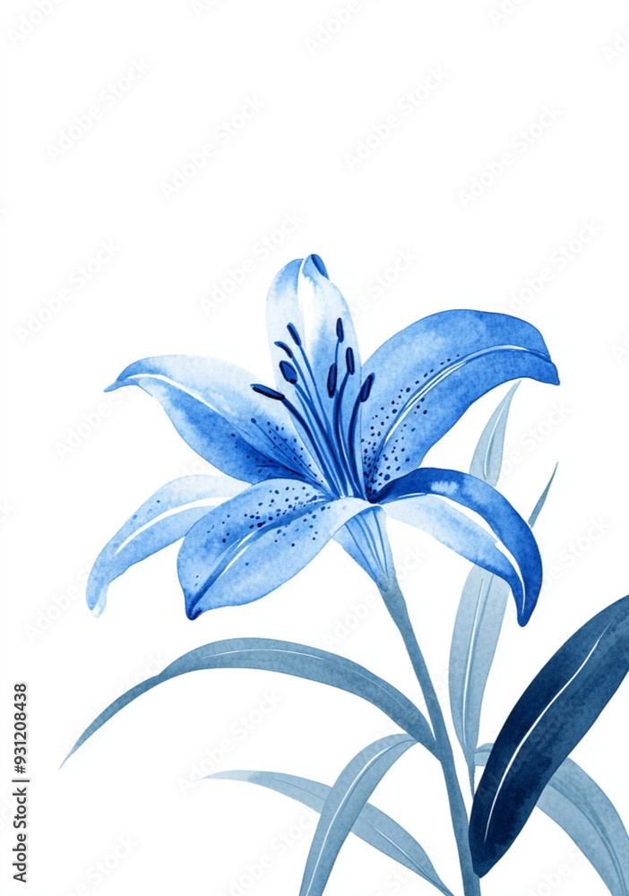 single lily, blue ink on white background, thin lines, tattoo design, subtle gradient shading, graceful curves and angles, graceful composition single lily, blue ink on white background, thin lines, tattoo design, subtle gradient shading, graceful curves and angles, graceful composition