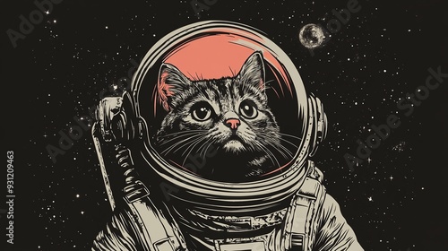 A cute cat in an astronaut suit with a starry night background.