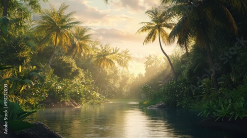 Tropical River at Sunset