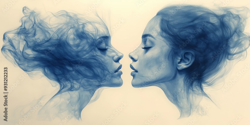 Charcoal Elegance: Indigo and Ivory Symmetry on Cardstock, generative ai Charcoal Elegance: Indigo and Ivory Symmetry on Cardstock, generative ai