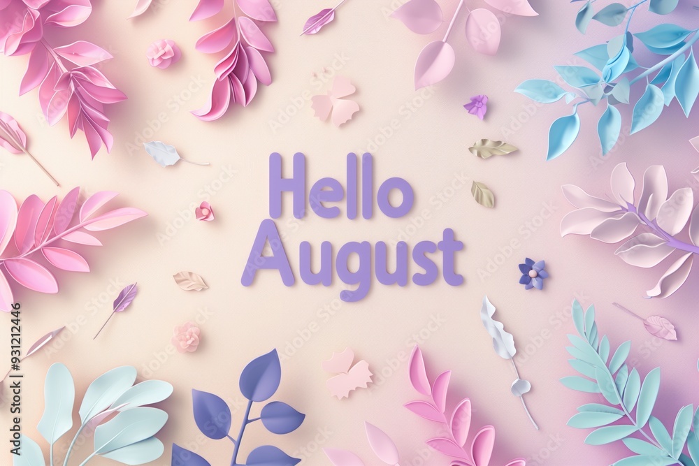 Colorful paper leaves in shades of pink, purple, and blue with text Colorful paper leaves in shades of pink, purple, and blue with text