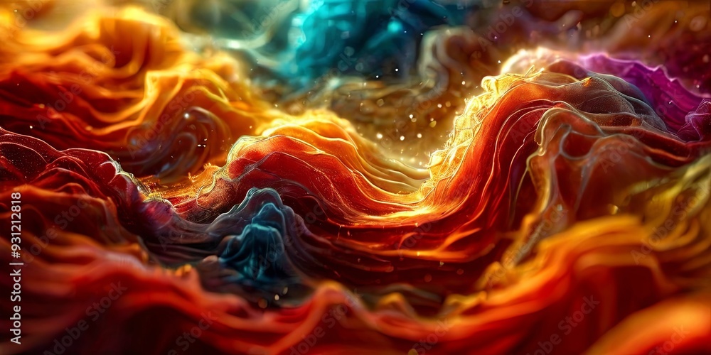 A colorful, abstract painting of a wave with a lot of red and orange A colorful, abstract painting of a wave with a lot of red and orange