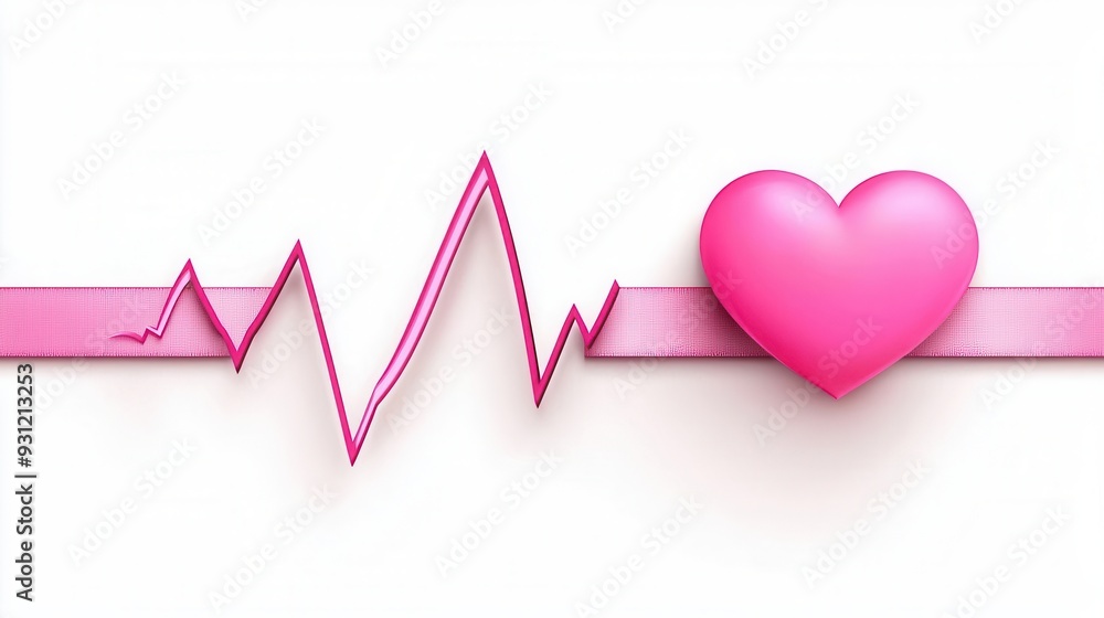 Pink Ribbon and Heartbeat Pink ribbon with a heartbeat line Pink Ribbon and Heartbeat Pink ribbon with a heartbeat line