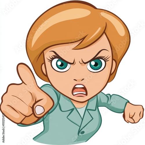 A cartoon of an angry woman pointing her finger, expressing frustration with a bold and fierce demeanor.