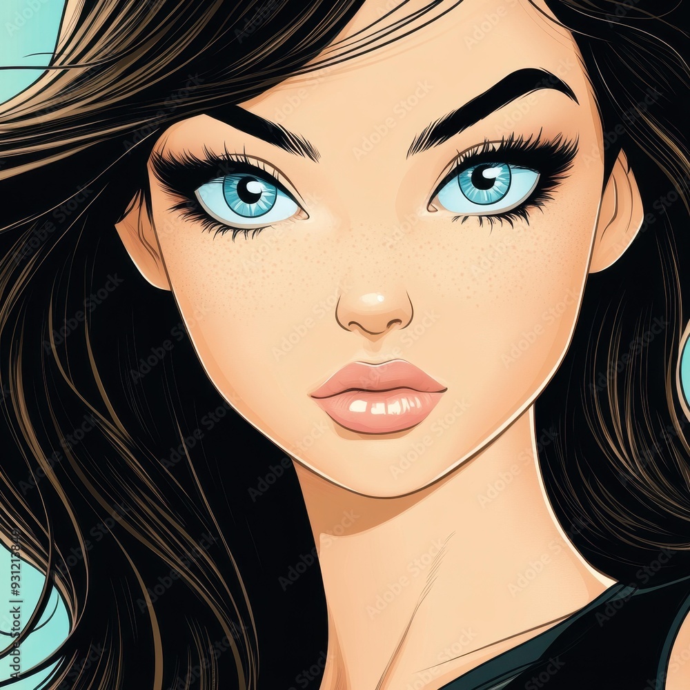 A fierce superhero girl, with brown hair and blue eyes, showcases her powers in a vibrant comic book style. A fierce superhero girl, with brown hair and blue eyes, showcases her powers in a vibrant comic book style.