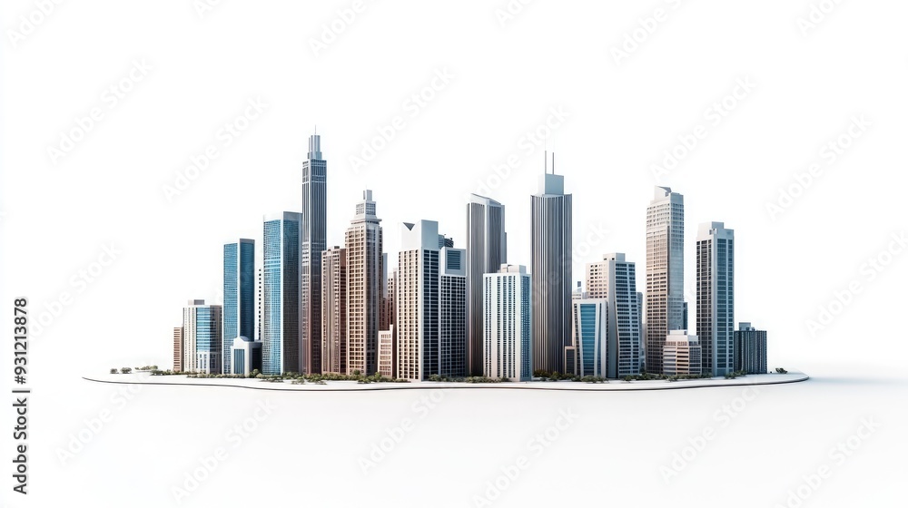 A cityscape of skyscrapers with a white background. A cityscape of skyscrapers with a white background.