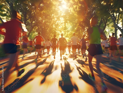 Energetic Charity Marathon Runners in Vibrant Urban Park Setting