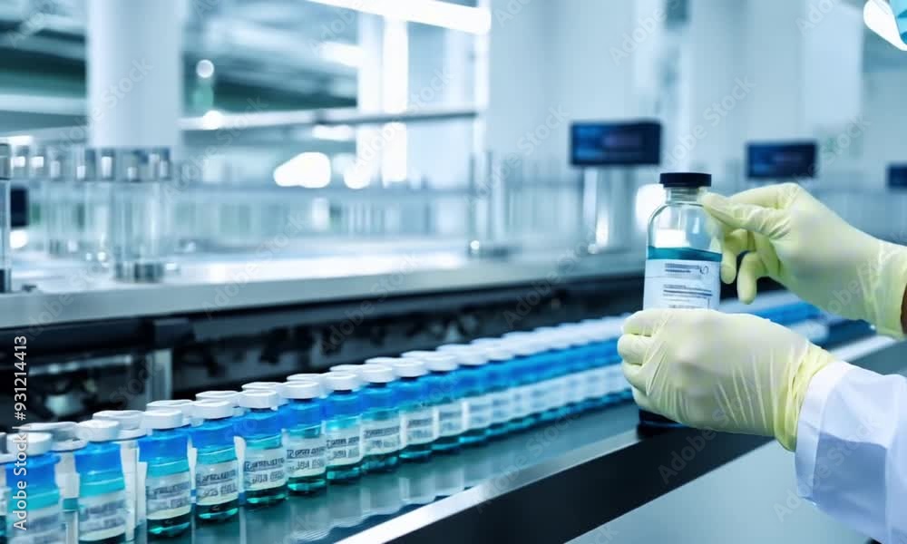 Pharmaceutical scientist wearing sterile gloves Pharmaceutical scientist wearing sterile gloves