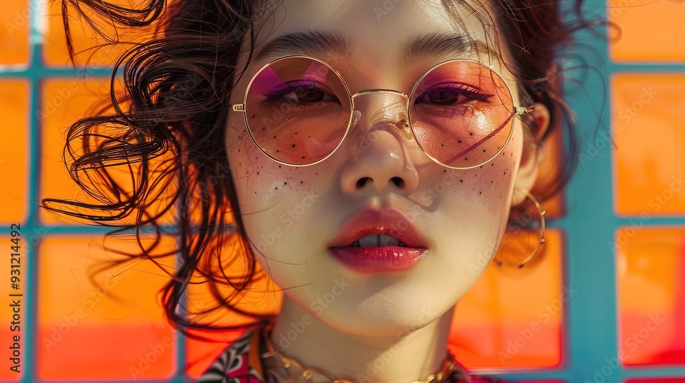 a retro inspired fashion shoot featuring bold patterns and vibrant colors, korean woman a retro inspired fashion shoot featuring bold patterns and vibrant colors, korean woman