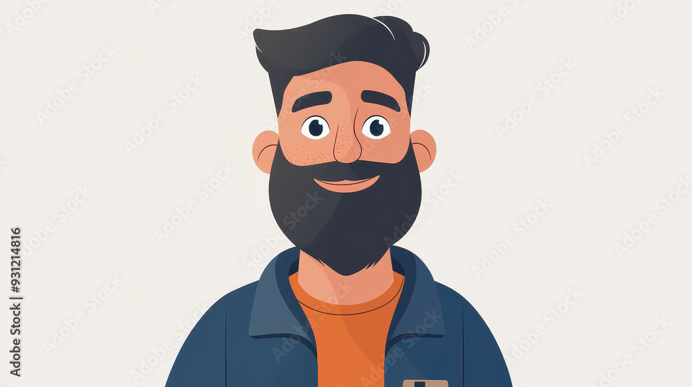 A trendy cartoon figure flaunting a chic beard, designed in a vibrant, textured flat illustration style. A trendy cartoon figure flaunting a chic beard, designed in a vibrant, textured flat illustration style.