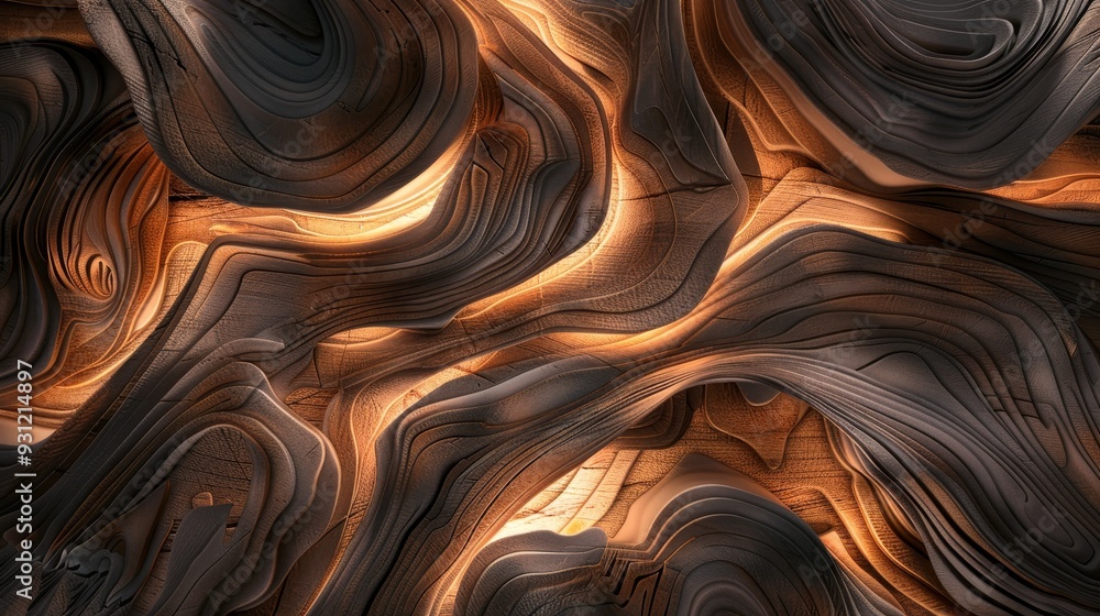 Inviting, elegant 3D natural wood texture with warm lighting and organic patterns for product background, showcasing rustic beauty. Inviting, elegant 3D natural wood texture with warm lighting and organic patterns for product background, showcasing rustic beauty.