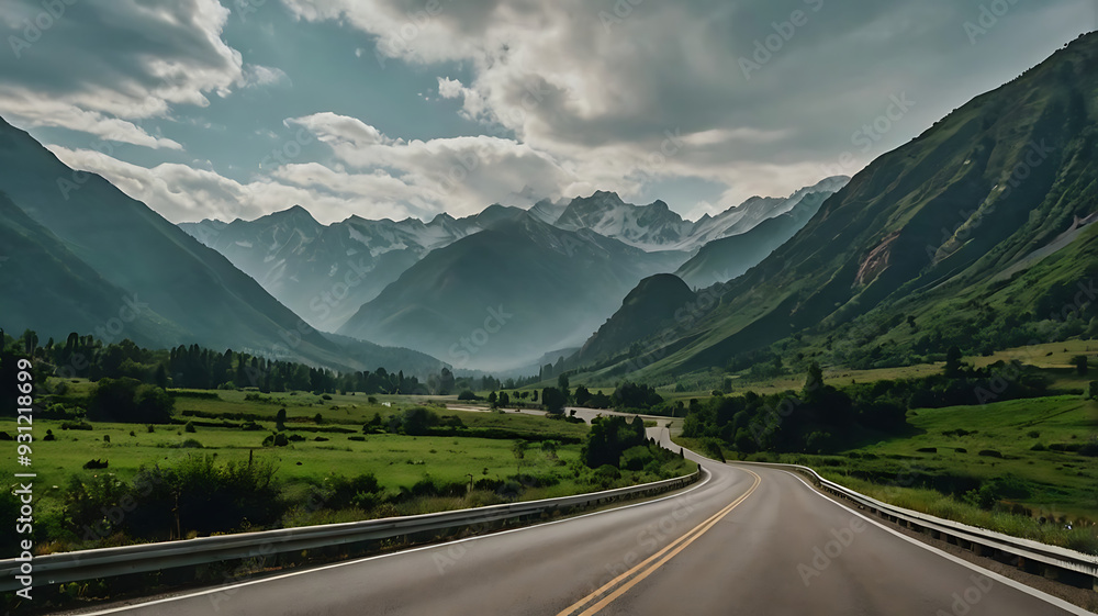 Landscape with road and mountains Landscape with road and mountains