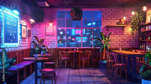 interior of room lofi image cafe 2d cartoon room