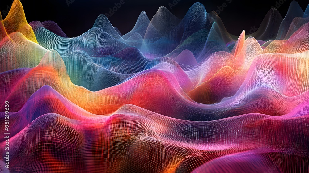 Fototapeta premium Abstract waveforms of data in vibrant colors creating a digital landscape