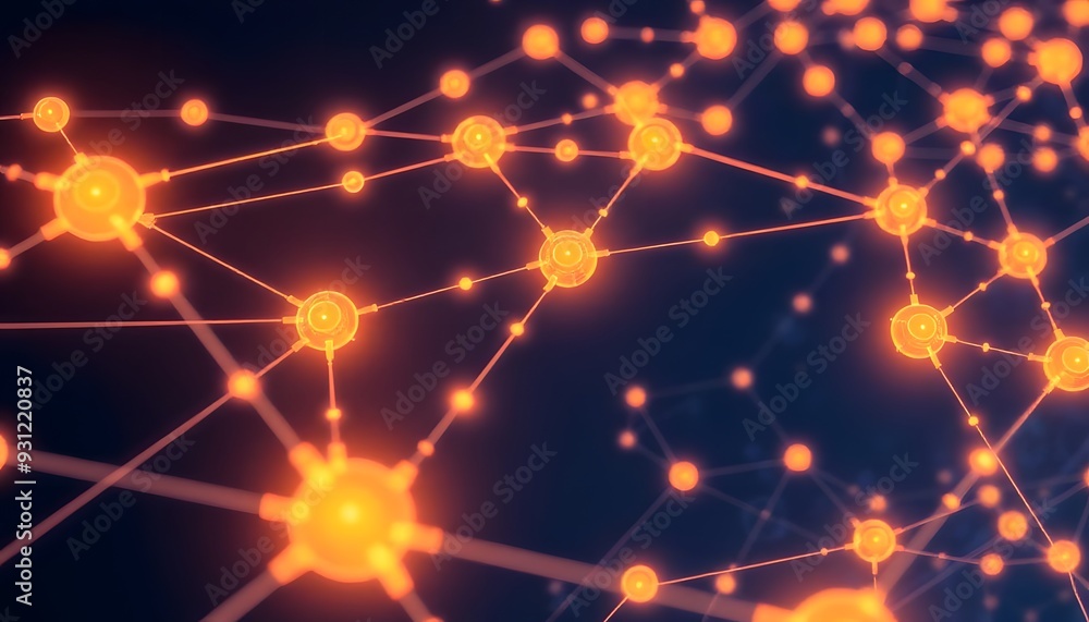 Fototapeta premium Glowing blue abstract network of interconnected nodes and lines against a dark background