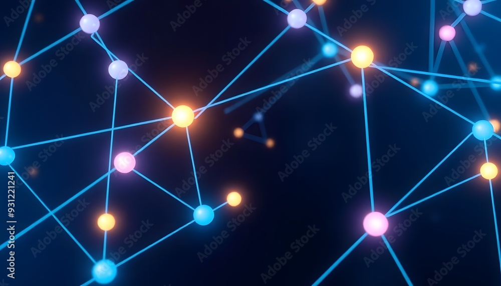 Glowing blue abstract network of interconnected nodes and lines against a dark background Glowing blue abstract network of interconnected nodes and lines against a dark background