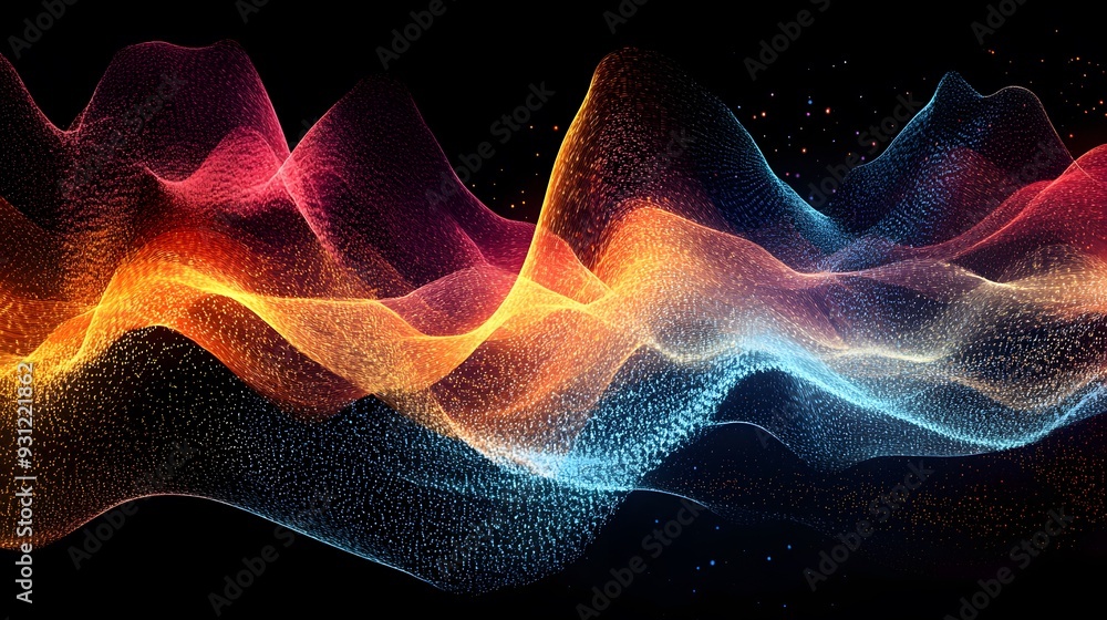 Fototapeta premium Flowing streams of data represented by abstract waveforms in a dynamic design