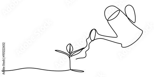 Watering Can and Flower, Watering can that waters plants line icon. Editable Stroke, people doing housework by watering plants, Watering can that waters plants