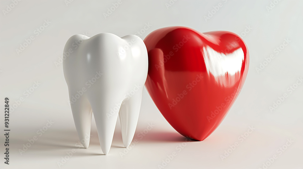 A teeth and a red heart on white background, Dental care, Oral health, Dentistry, Hygiene, Tooth care A teeth and a red heart on white background, Dental care, Oral health, Dentistry, Hygiene, Tooth care