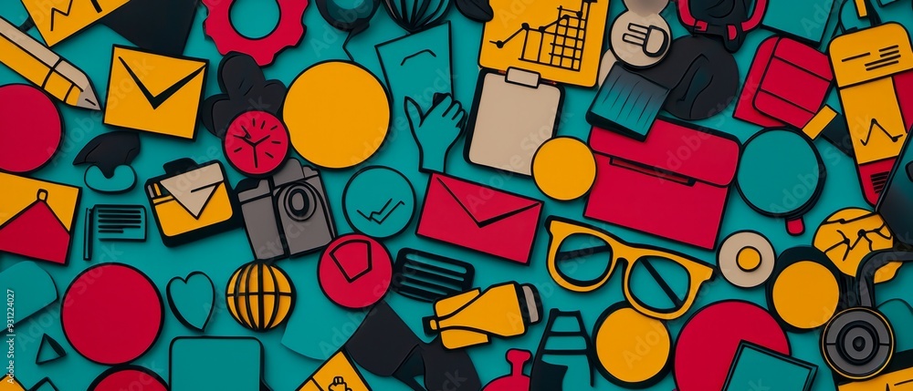 Obraz premium Digital asset icons arranged in a creative pattern, Generative AI