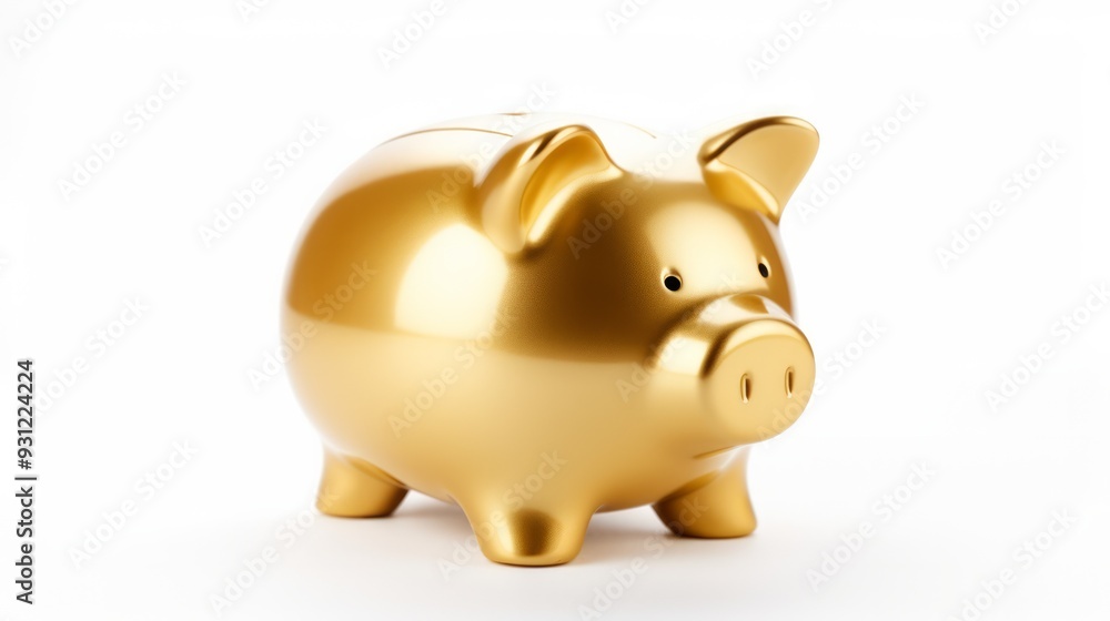 Golden Yellow Piggy Bank on a white background. Neural network ai generated art Golden Yellow Piggy Bank on a white background. Neural network ai generated art