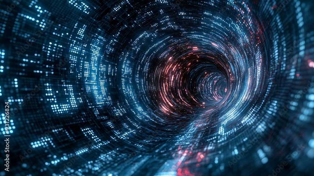 Obraz premium A stream of binary code flowing through a digital tunnel creating a sense of motion