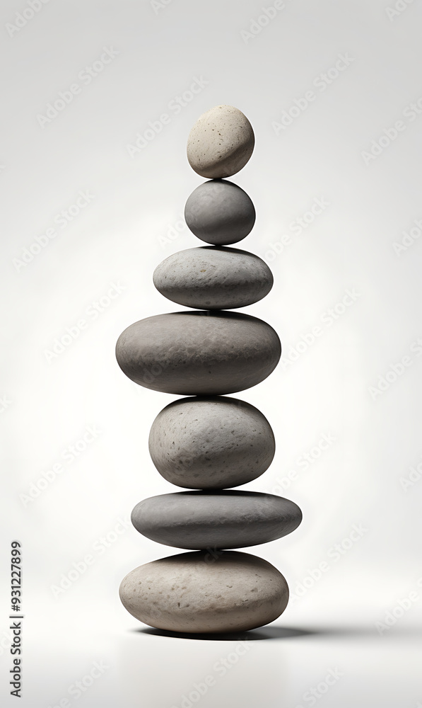 Illustration of a Set of Stacked Stones Balancing, Representing Stability and Inner Peace, with Copy Space on a White Background Illustration of a Set of Stacked Stones Balancing, Representing Stability and Inner Peace, with Copy Space on a White Background