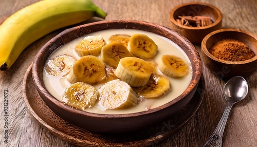 Delicious Banana Pudding with Creamy Milk and Cinnamon