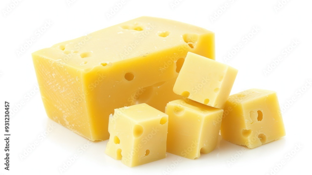 Close-up of Yellow Swiss Cheese with Cubes Close-up of Yellow Swiss Cheese with Cubes