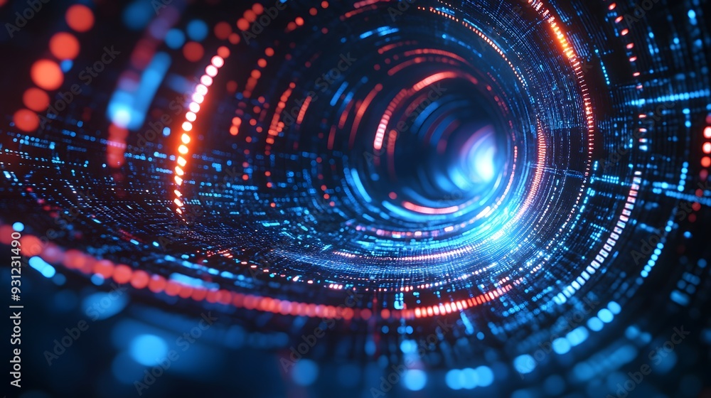 Circular abstract patterns representing data flows in a futuristic digital design Circular abstract patterns representing data flows in a futuristic digital design