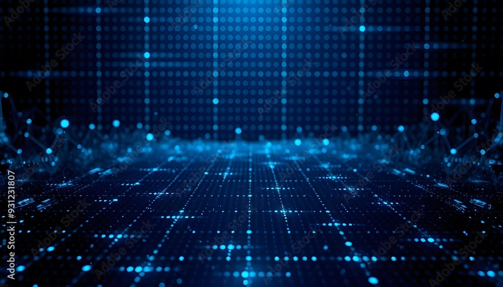 A futuristic, abstract background with a grid of glowing blue lines and dots, creating a sense of depth and technology A futuristic, abstract background with a grid of glowing blue lines and dots, creating a sense of depth and technology