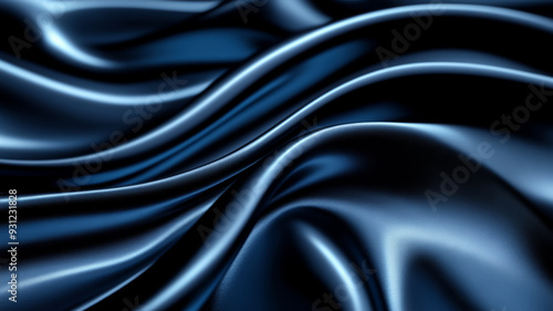 Rich navy blue silk waves with flowing liquid movement smooth texture and deep shadows refined abstract background for New Year or Christmas concepts 