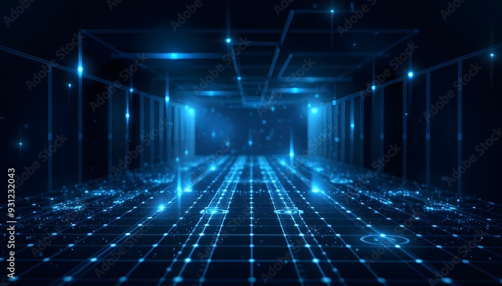 A futuristic, abstract background with a grid of glowing blue lines and dots, creating a sense of depth and technology A futuristic, abstract background with a grid of glowing blue lines and dots, creating a sense of depth and technology