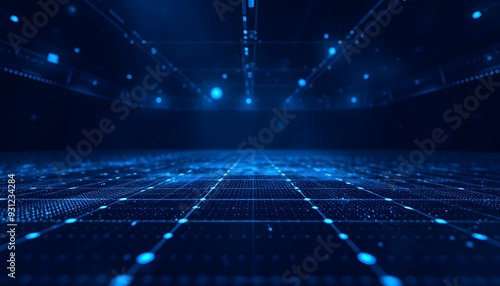 Wallpaper Mural Blue glowing digital waves with sparkling particles, dark background Torontodigital.ca