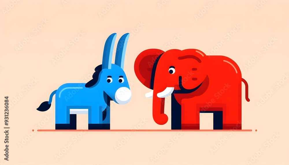red elephant and blue donkey, symbols in USA political debate, presidential elections red elephant and blue donkey, symbols in USA political debate, presidential elections