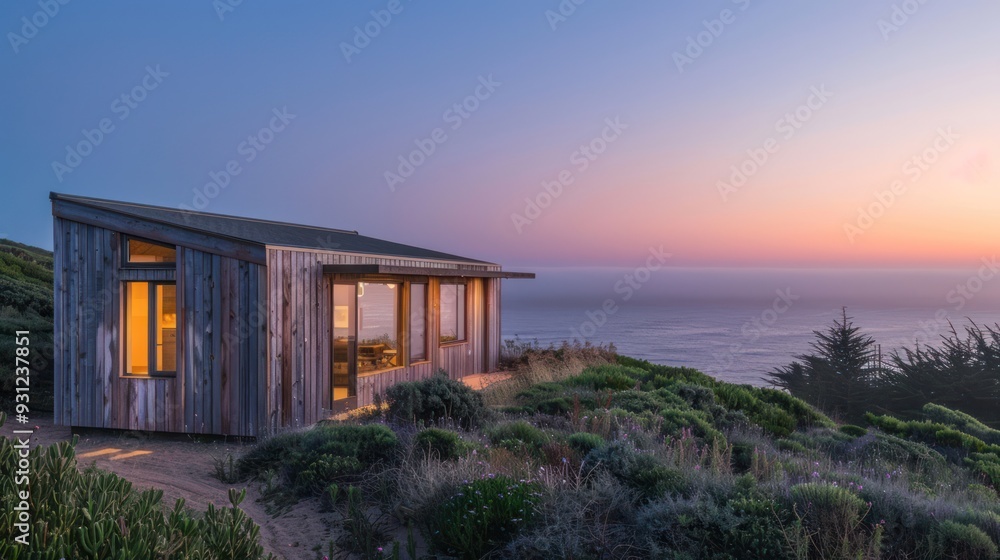 Wooden Cabin Overlooking the Ocean at Sunset Wooden Cabin Overlooking the Ocean at Sunset