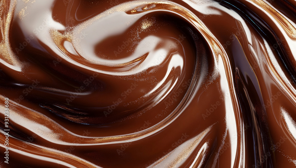 Close up shot of liquid chocolate swirls with gold dust. Close up shot of liquid chocolate swirls with gold dust.