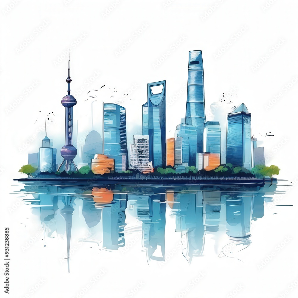 Obraz premium the AI Image Generator, Futuristic Cityscape with Skyscrapers