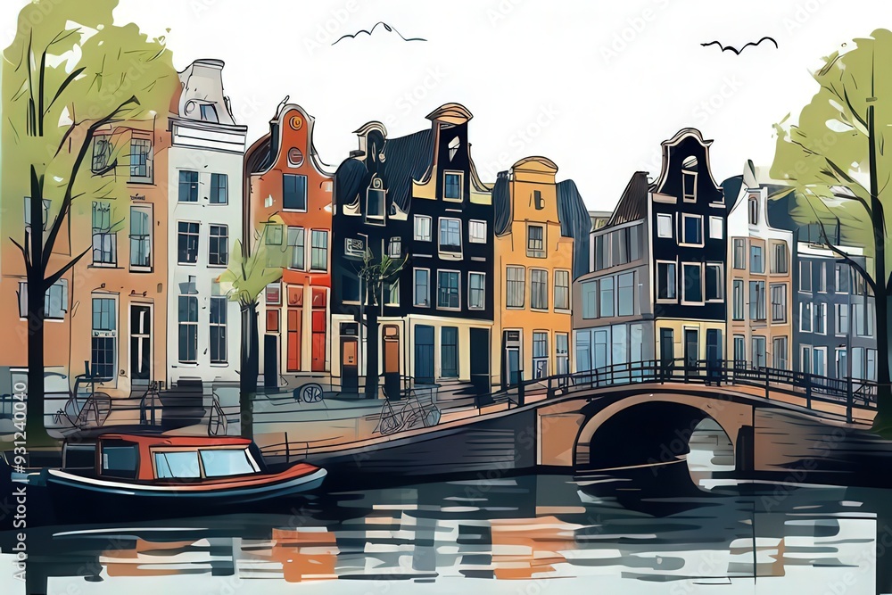Fototapeta premium the AI Image Generator, Amsterdam, Netherlands City landscape. Tourist place.