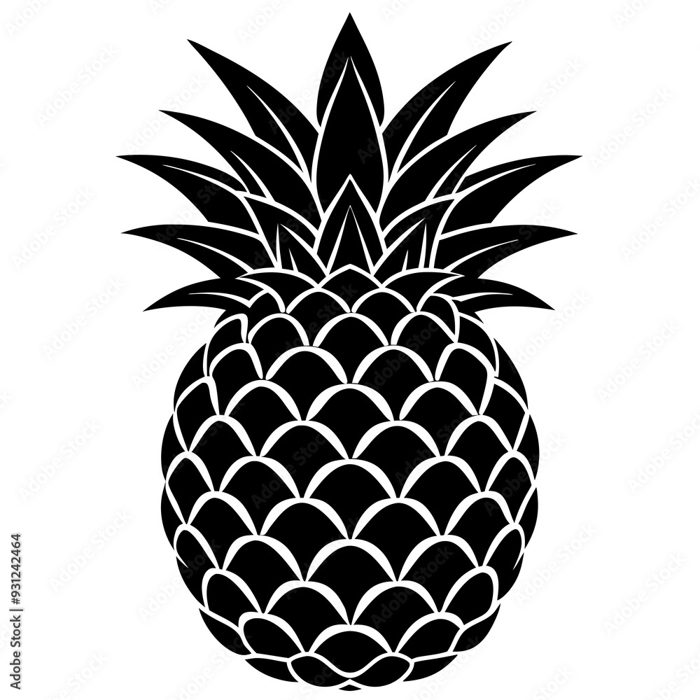  Pineapple black silhouette on white background