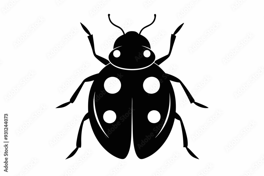 A black vector silhouette of a ladybird insect
