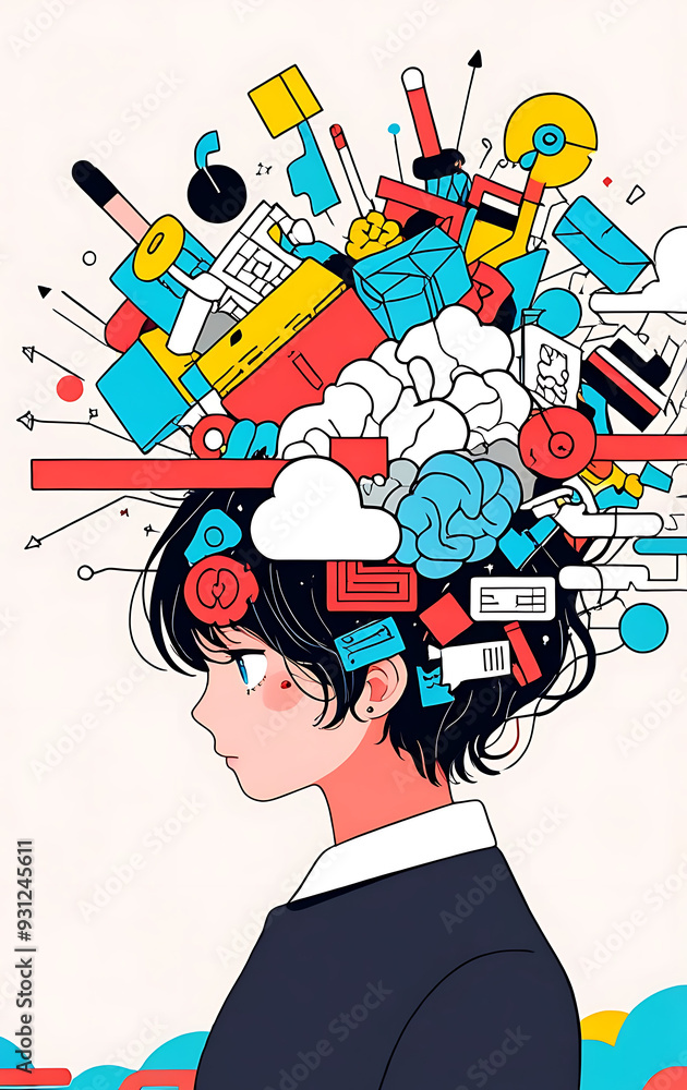 An abstract illustration of cognitive load with representations of ...