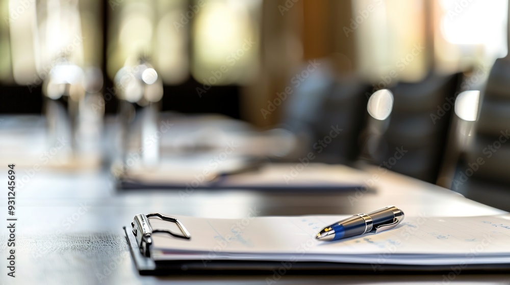 Blank paper and pen on a wooden table for design or writing templates Blank paper and pen on a wooden table for design or writing templates