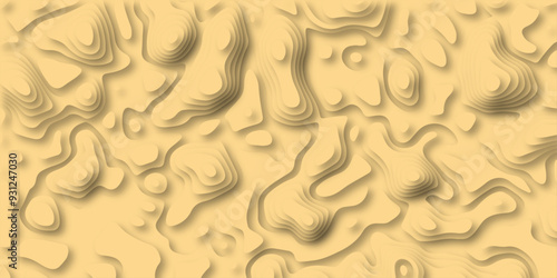 3D Woodcut Stylized Brown woody topographic contour scheme and terrain. Abstract lines or wavy backdrop background. Topography grid map. Geographic line mountain relief. Contour map background.