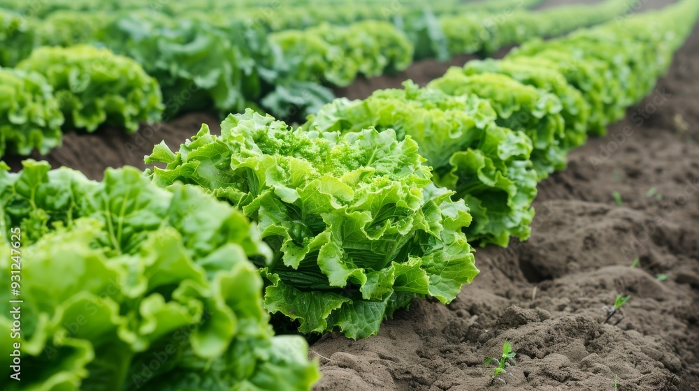 lettuce growing in rows and columns in a field with large green heads of salad leaves, close-up view on fresh vegetables with empty farm background lettuce growing in rows and columns in a field with large green heads of salad leaves, close-up view on fresh vegetables with empty farm background