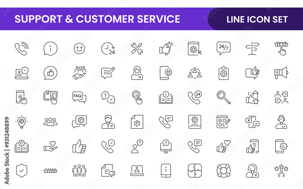 Support and customer service outline style modern icons set. Customer Feedback, Response, experience, helpline and technical support icon illustration Support and customer service outline style modern icons set. Customer Feedback, Response, experience, helpline and technical support icon illustration