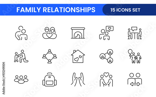 Loving Family Relationships outline modern icon set. editable line icon collection.