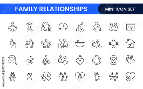 Loving Family Relationships outline modern icon set. editable line icon collection.